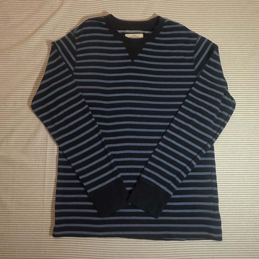 St. John's Bay Blue Striped Thermal Long Sleeve Crew Neck Shirt Size L